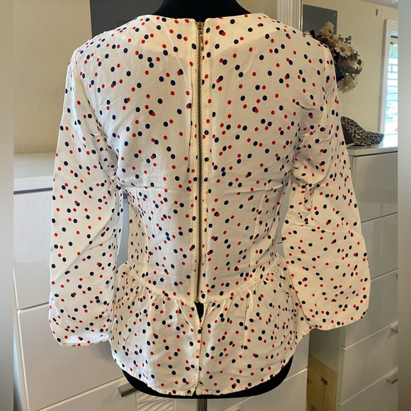 Red, White & Blue polka dot blouse, fit & flare w/ cute golden zipper on back! - Picture 2 of 3